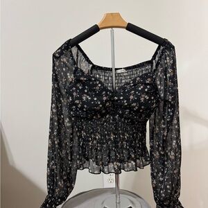 Timing Black Floral Sheer Blouse